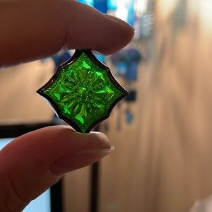 Vintage green floral glass charm or pendant